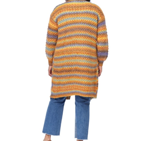 New Vince Camuto Space Dyed Stripe Open Front Cardigan Sweater Wild Rose Large - Picture 2 of 7